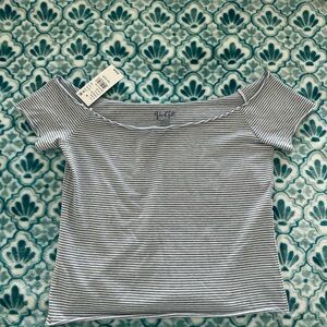 Brandy Melville Striped Off The Shoulder Tee